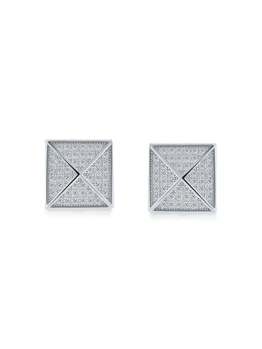 Серьги-гвоздики Geometric Square Pave CZ Pyramid Stud Earrings .925 Sterling Silver 11MM Bling — изображение 4 из 4