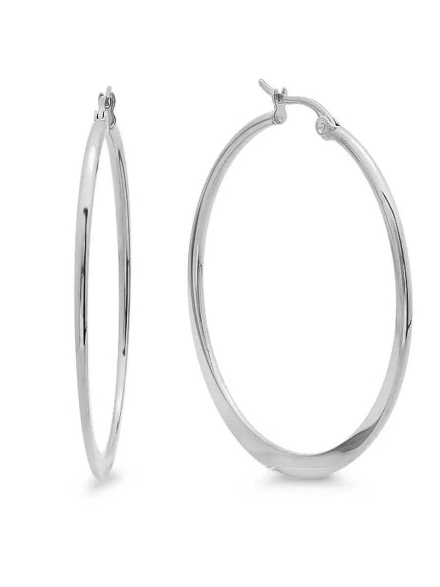 Серьги-кольца из стали с серебряным покрытием, 4 см STEELTIME