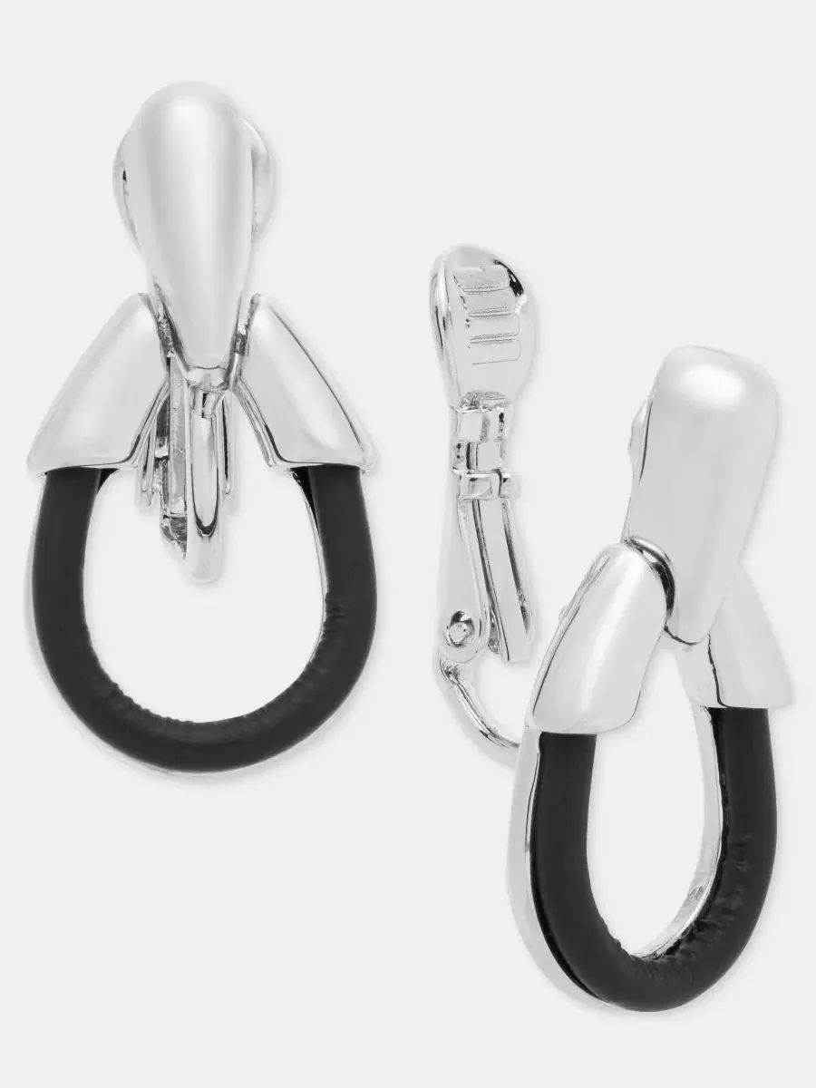 Серьги-подвески клипсы из кожи Anne Klein — изображение 2 из 4, оттенок черный