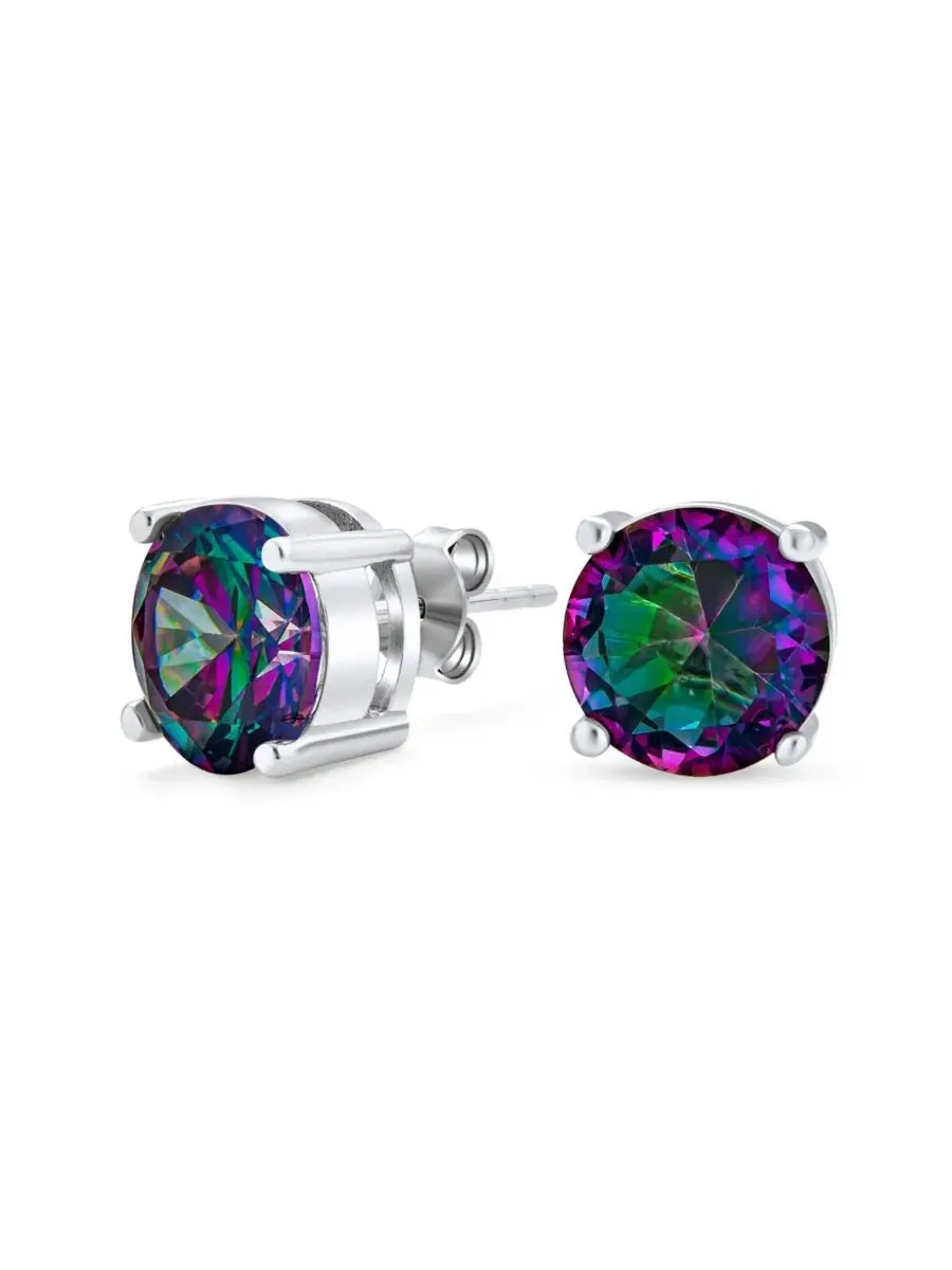 Серьги-гвоздики из стерлингового серебра с цирконием Mystic Rainbow Cubic Zirconia Solitaire Stud