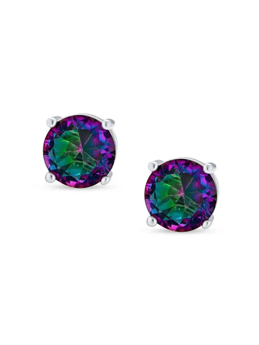 Серьги-гвоздики из стерлингового серебра с цирконием Mystic Rainbow Cubic Zirconia Solitaire Stud — изображение 4 из 4