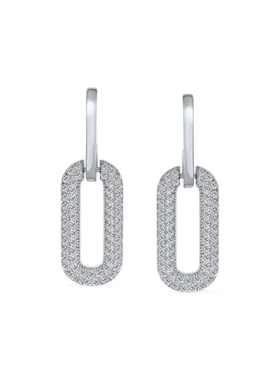 Серьги-подвески из латуни с покрытием родием и фианитами, модель Geometric Vertical U Oval Micro — изображение 2 из 4