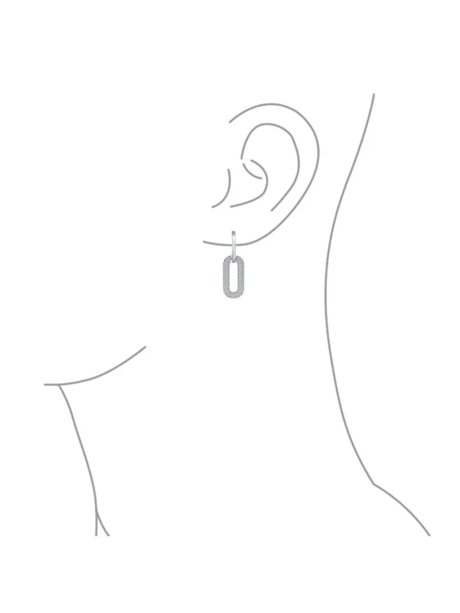 Серьги-подвески из латуни с покрытием родием и фианитами, модель Geometric Vertical U Oval Micro — изображение 3 из 4