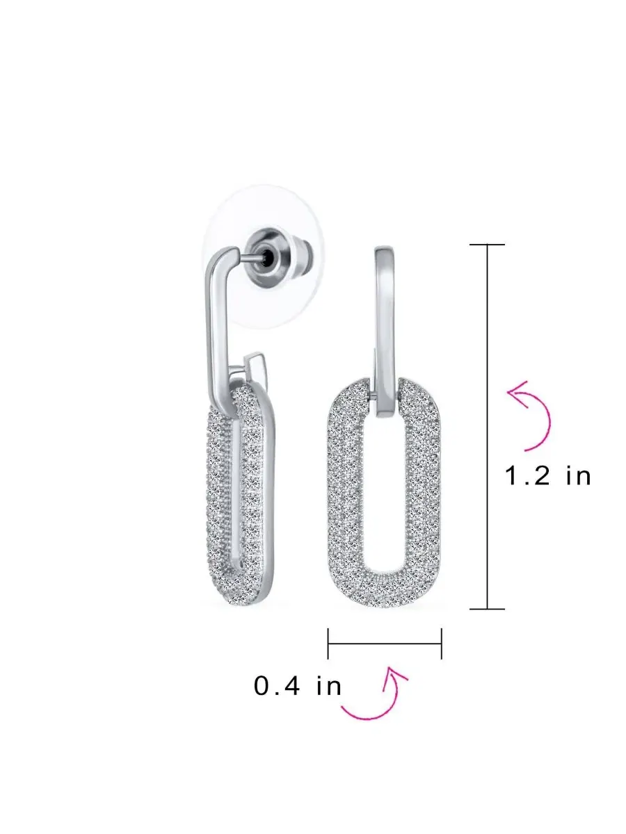 Серьги-подвески из латуни с покрытием родием и фианитами, модель Geometric Vertical U Oval Micro — изображение 4 из 4