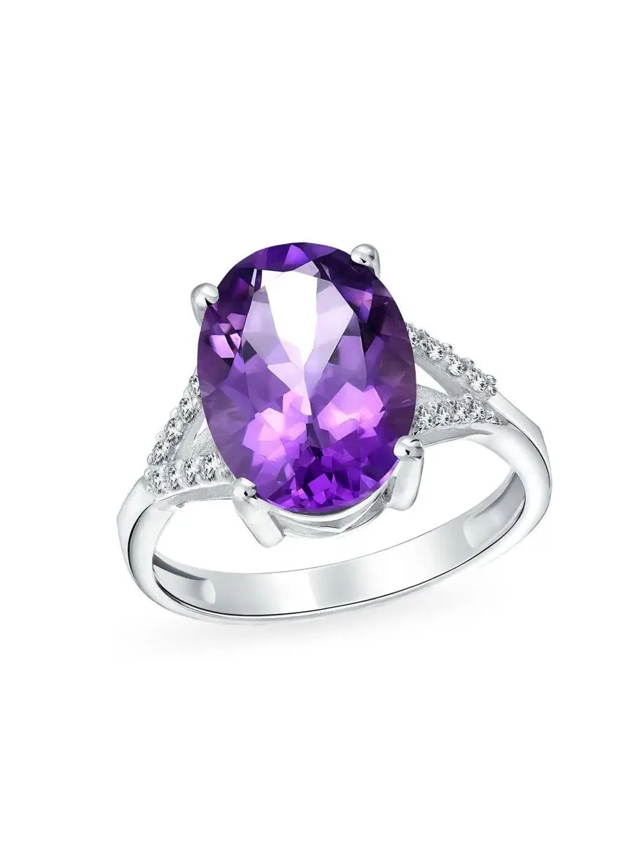 Кольцо с фиолетовым аметистом, цирконием и серебром 925 пробы, модель Classic Oval Gemstone Halo