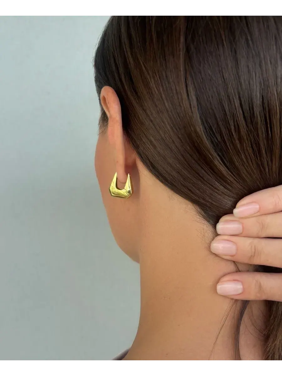 Серьги-кольца с дизайном сумочки, 14k золотое покрытие ADORNIA — изображение 2 из 3