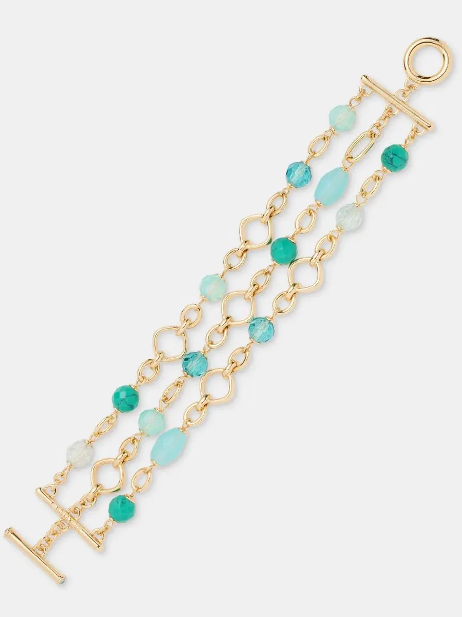 Браслет-тоггл с бусинами и позолоченными звеньями Anne Klein — изображение 2 из 4, оттенок мульти