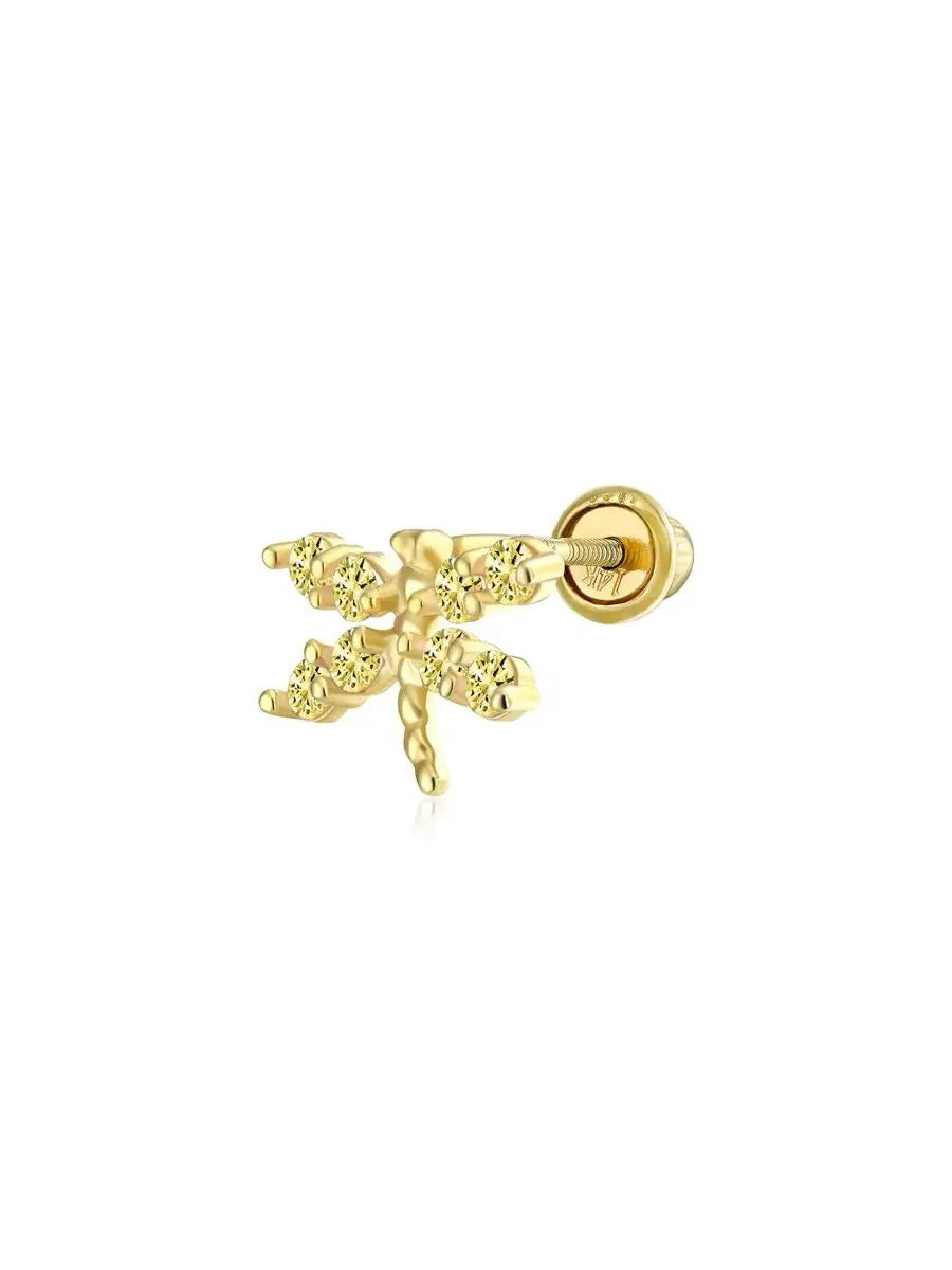 Серьги-пусеты из золота 14K с фианитами, модель Butterfly Bling Jewelry