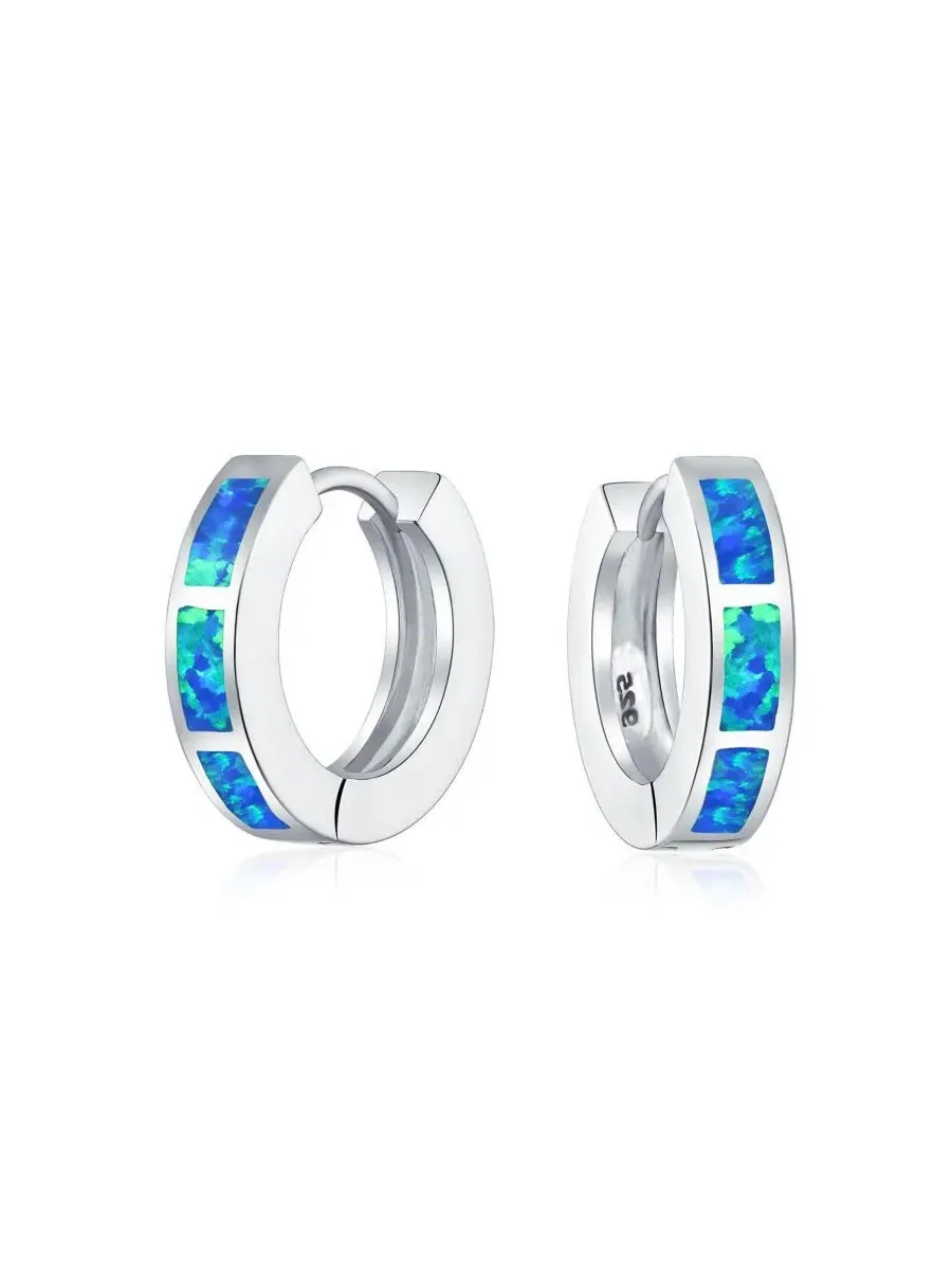 Серьги-кольца с синтетическим опалом, родированное серебро Bling Jewelry