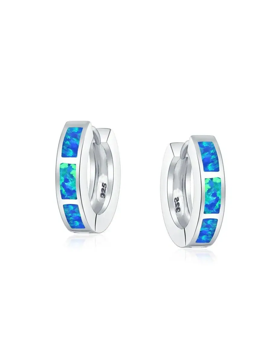 Серьги-кольца с синтетическим опалом, родированное серебро Bling Jewelry — изображение 2 из 4, оттенок синий