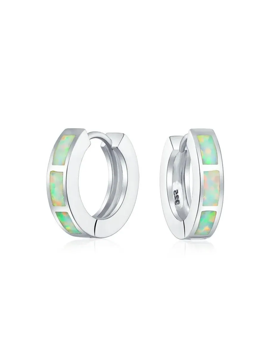 Серьги-кольца с синтетическим опалом, родиевое покрытие Bling Jewelry — изображение 1 из 4, оттенок белый