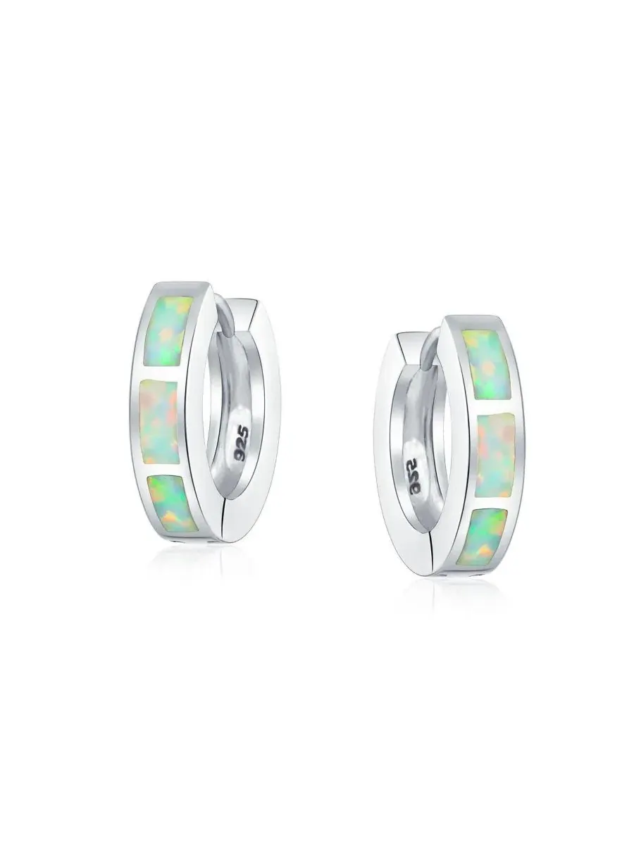 Серьги-кольца с синтетическим опалом, родиевое покрытие Bling Jewelry — изображение 2 из 4, оттенок белый