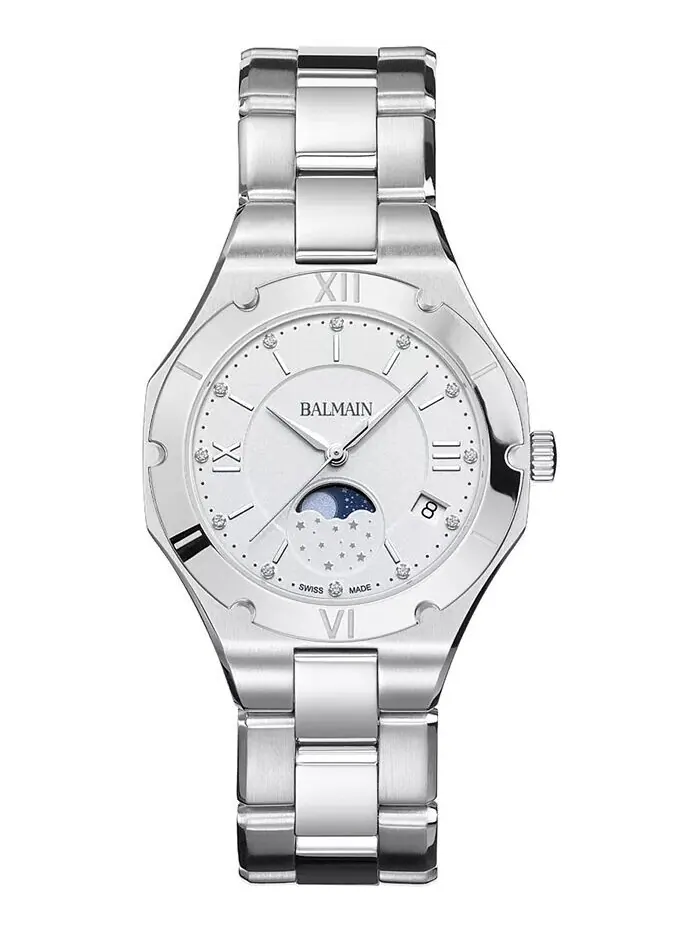Женские швейцарские часы Be Balmain Moonphase Diamond (1/20 карата) из нержавеющей стали с — серебристый