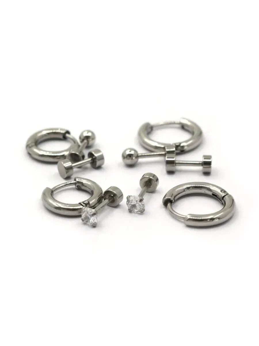 Серьги из нержавеющей стали: кольца и гвоздики Rebl Jewelry, стальной — изображение 2 из 2, оттенок серебристый