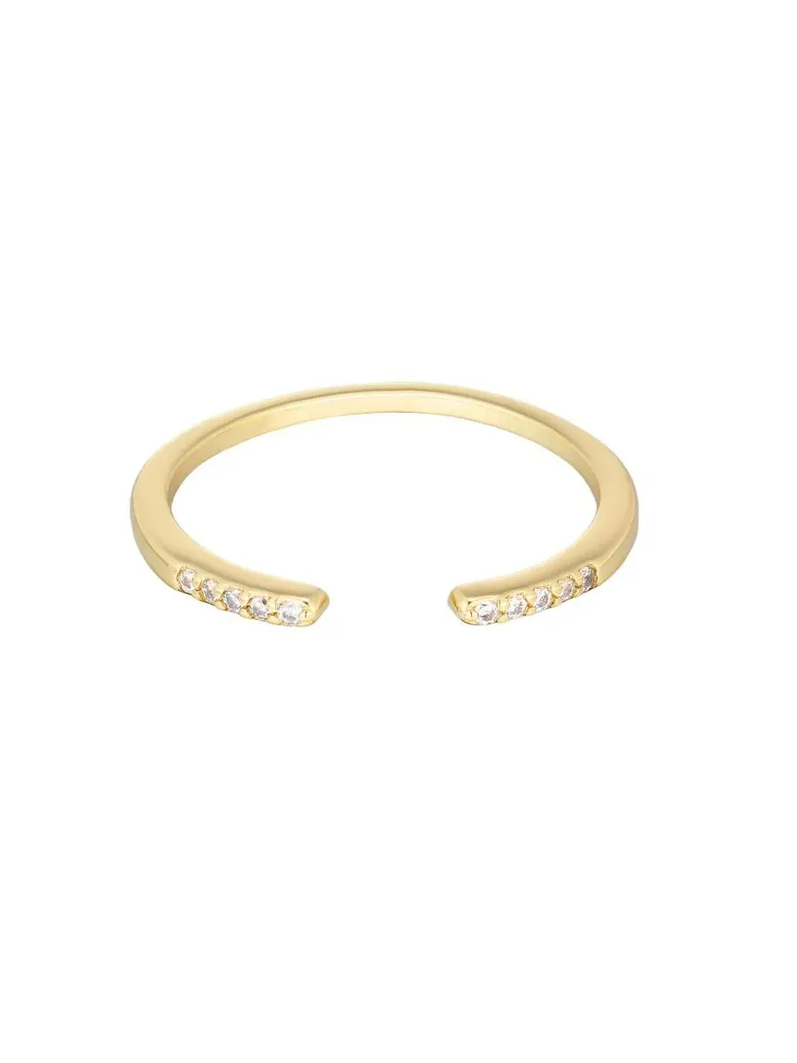 Кольцо открытое с цирконием, 14K золотое покрытие ADORNIA