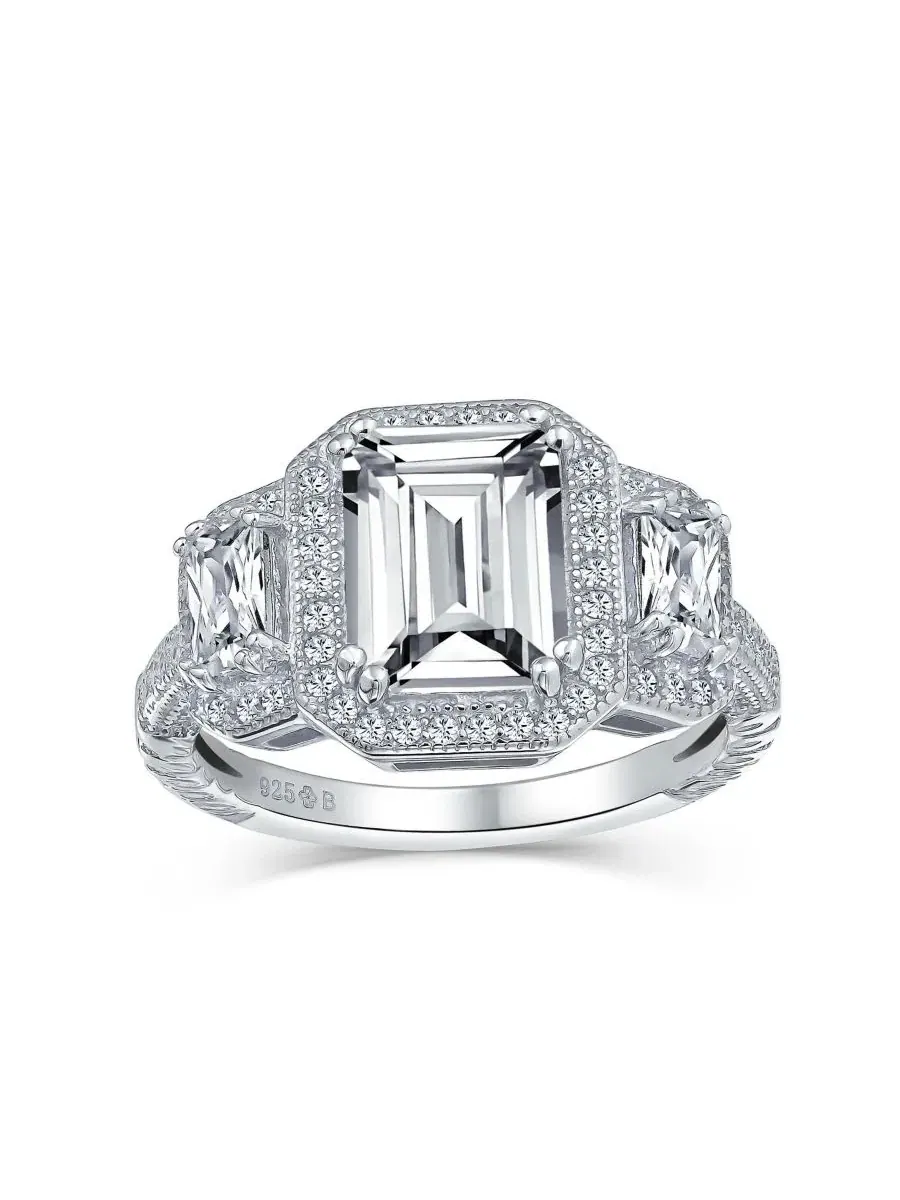 Кольцо с кубическим цирконием и багетной огранкой Art Deco Style 3CT CZ Statement Ring Bling Jewelry