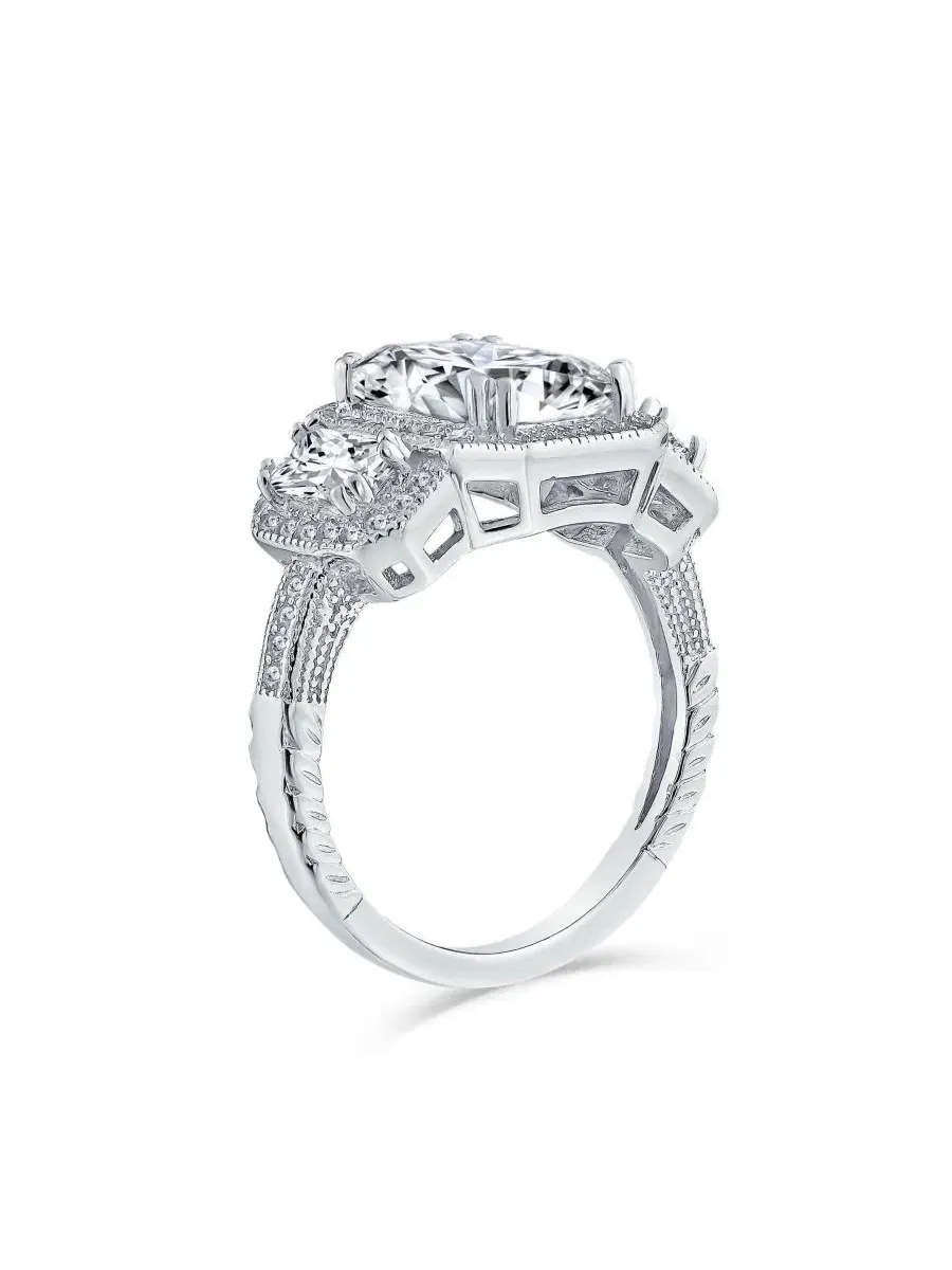 Кольцо с кубическим цирконием и багетной огранкой Art Deco Style 3CT CZ Statement Ring Bling Jewelry — изображение 2 из 4