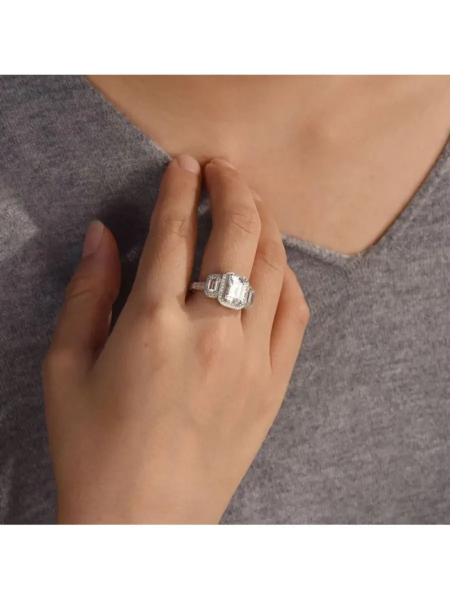 Кольцо с кубическим цирконием и багетной огранкой Art Deco Style 3CT CZ Statement Ring Bling Jewelry — изображение 3 из 4