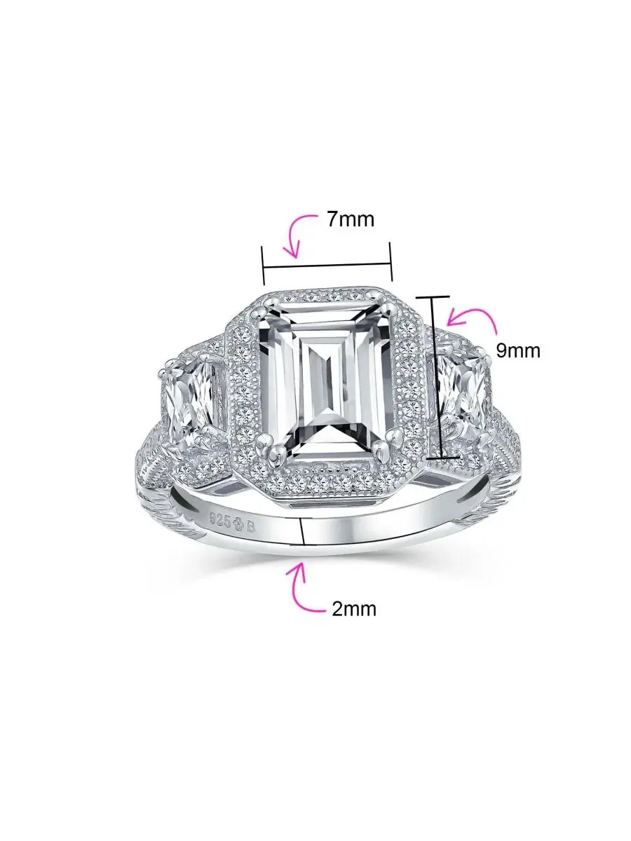 Кольцо с кубическим цирконием и багетной огранкой Art Deco Style 3CT CZ Statement Ring Bling Jewelry — изображение 4 из 4