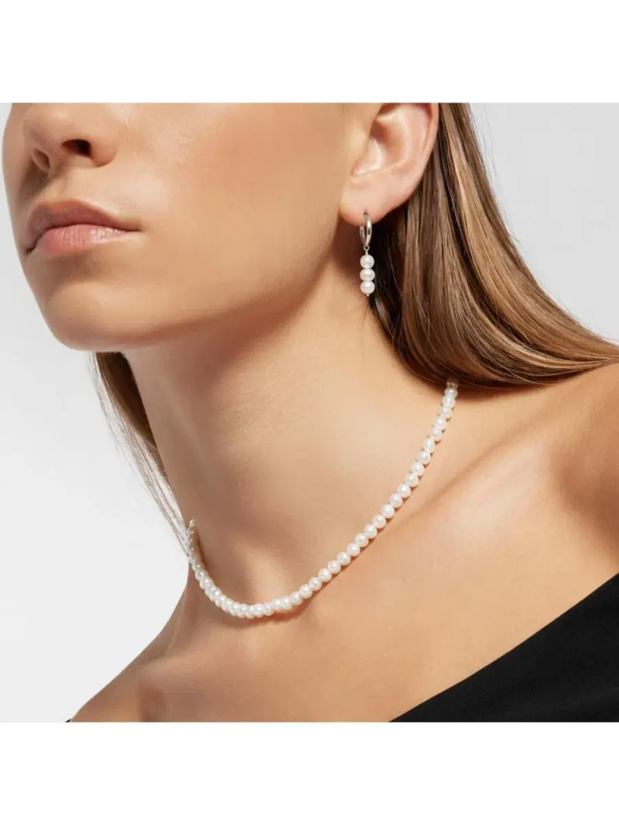 Комплект из ожерелья и сережек из пресноводного жемчуга Jackie Pearl Joey Baby — изображение 4 из 8, оттенок серебряный