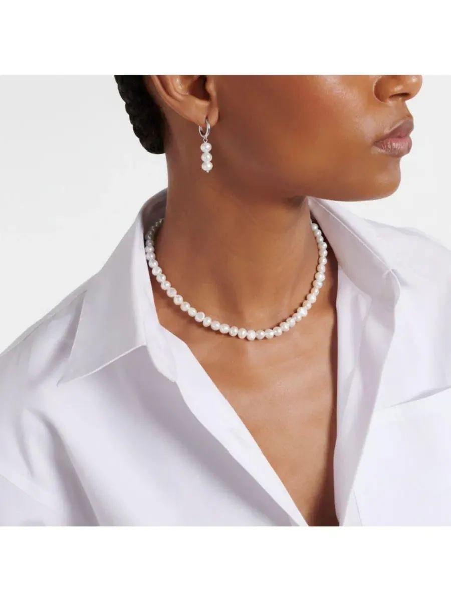 Комплект из ожерелья и сережек из пресноводного жемчуга Jackie Pearl Joey Baby — изображение 6 из 8, оттенок серебряный