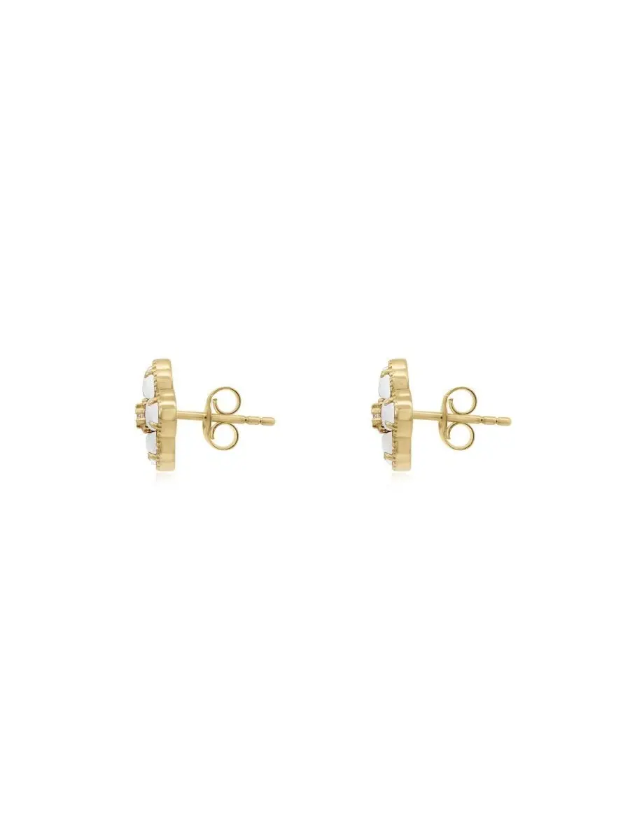 Серьги-гвоздики с цветком из перламутра и фианитами, 14K золотое покрытие, стерлинговое серебро The — изображение 2 из 3