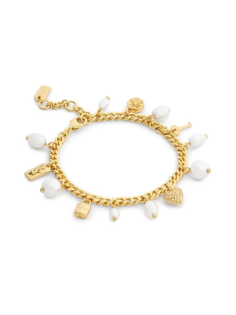Браслет с жемчугом и шармами, модель Imitation Pearl Iconic Signature Charm COACH