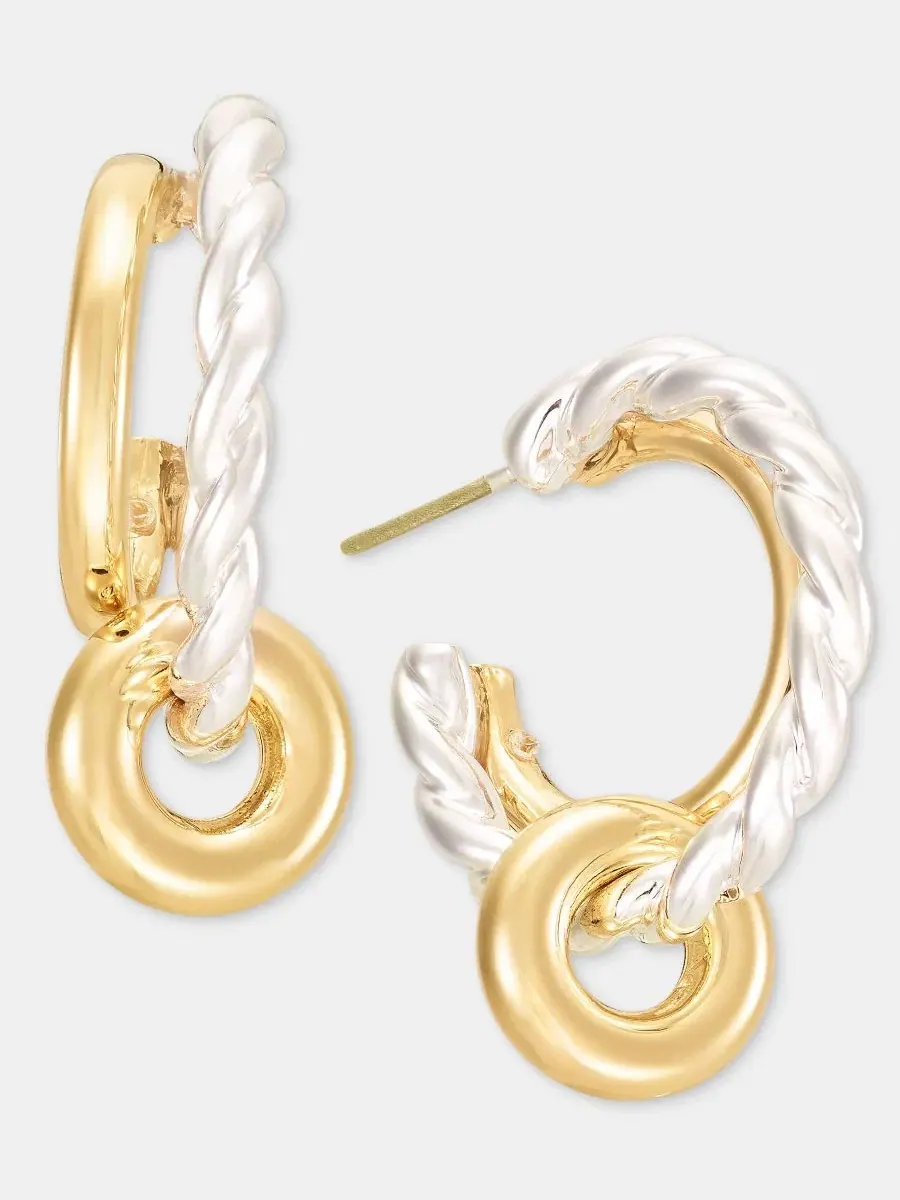 Серьги-кольца с подвесками-ронделями Anne Klein — изображение 2 из 3, оттенок золото