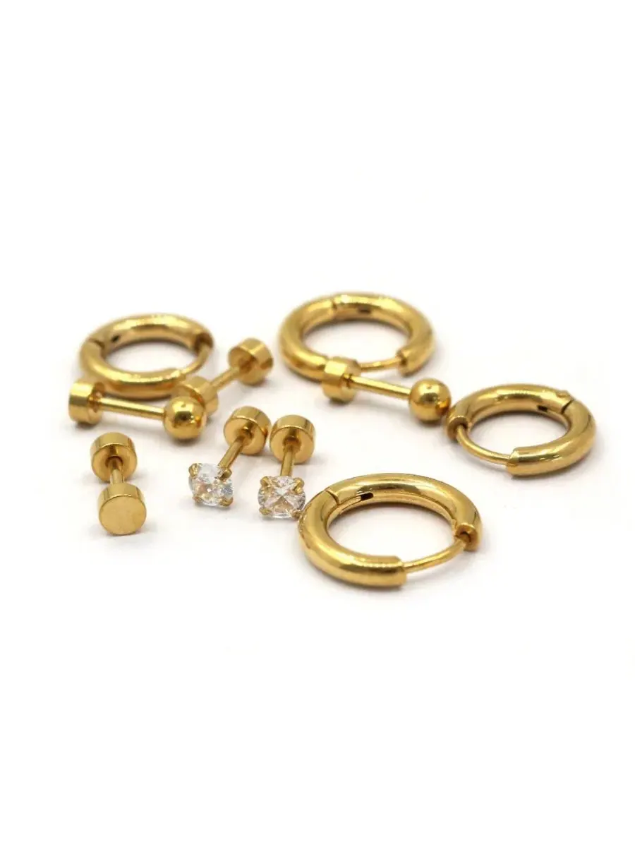 Серьги из нержавеющей стали: кольца и гвоздики Rebl Jewelry — изображение 2 из 2, оттенок золото