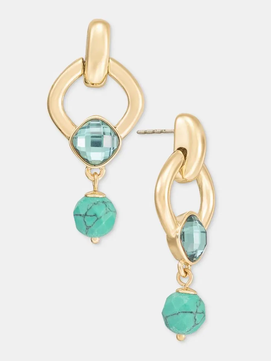 Серьги-подвески с камнем и бусинами Anne Klein — изображение 2 из 4, оттенок мульти