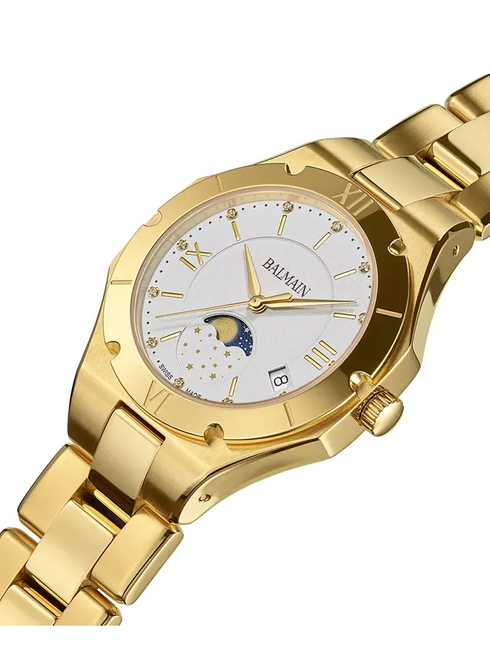 Женские часы Swiss Be Balmain Moonphase Diamond (1/20 ct. t.w.) с бриллиантами, позолоченные PVD — изображение 2 из 4