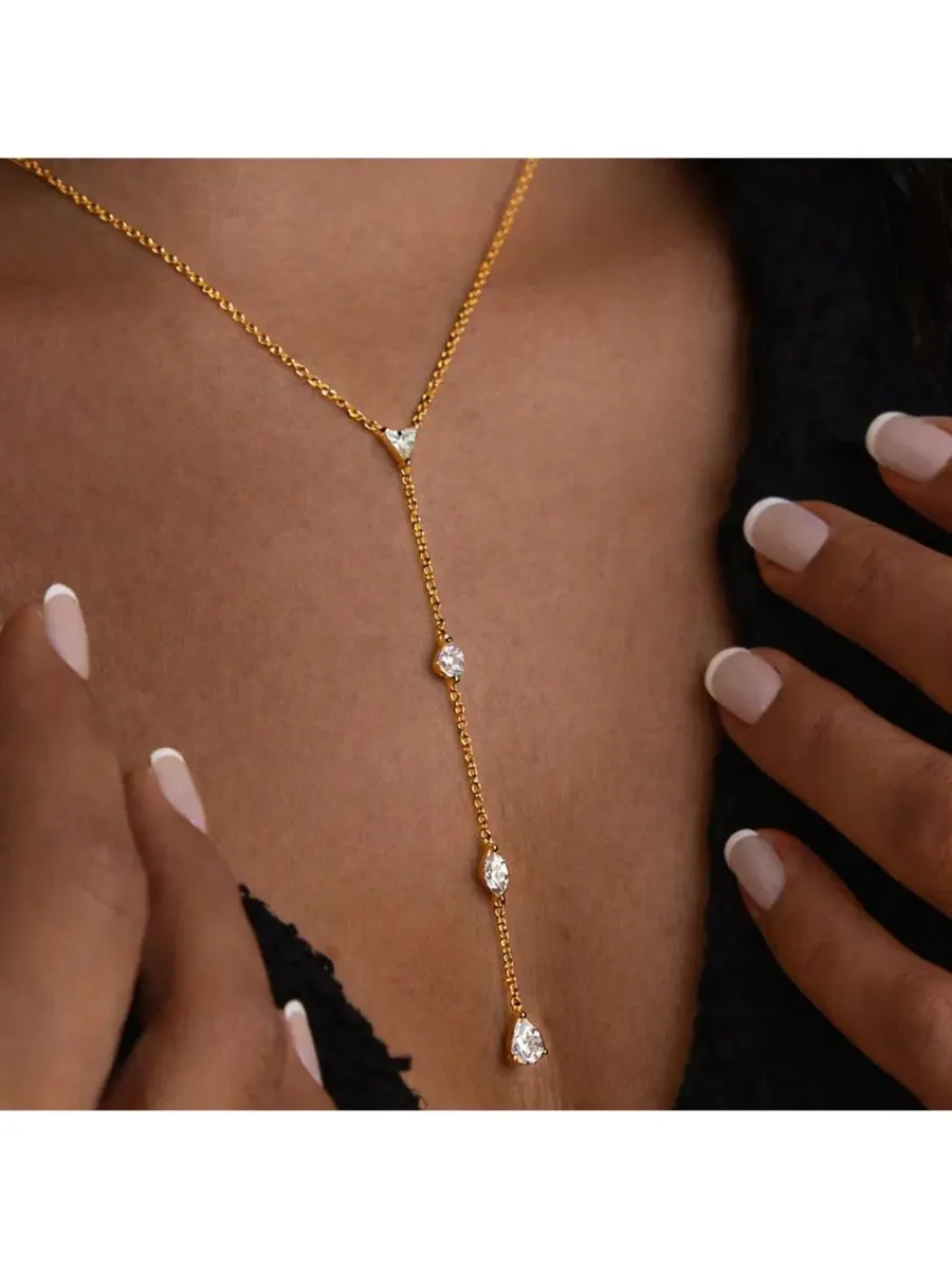 Ожерелье с кристаллами в форме буквы Y Rebl Jewelry — изображение 3 из 3, оттенок золото