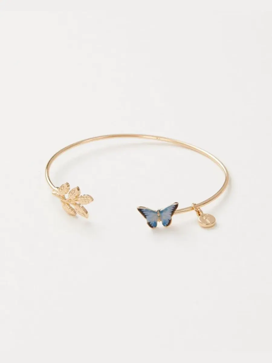 Браслет-манжета с бабочкой и листом, модель Enamel Butterfly Bangle Fable England