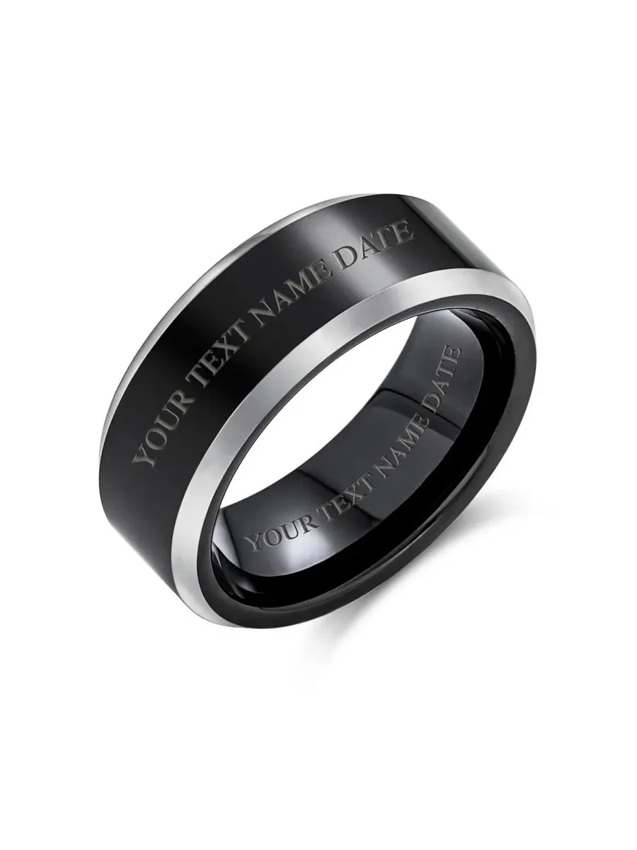 Обручальное кольцо из карбида титана с фаской Classic Black Titanium Wedding Band Ring Two Tone — изображение 3 из 3