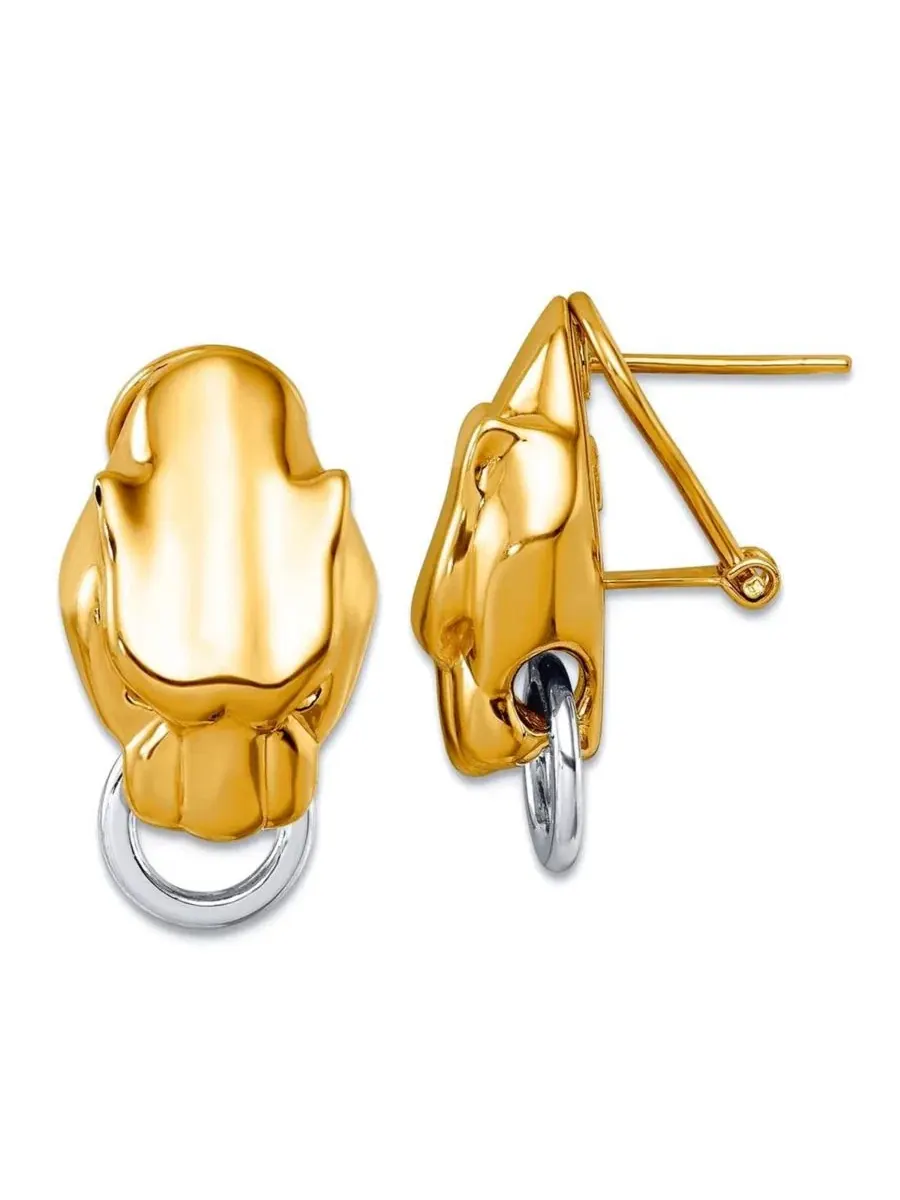 Серьги-пусеты из золота 18к с головой пантеры, двухцветные Curata Jewelry