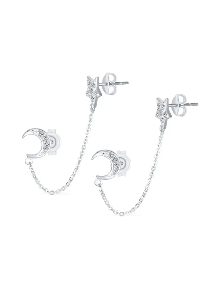 Серьги-пусеты с цепочкой и звездой из стерлингового серебра Bling Jewelry