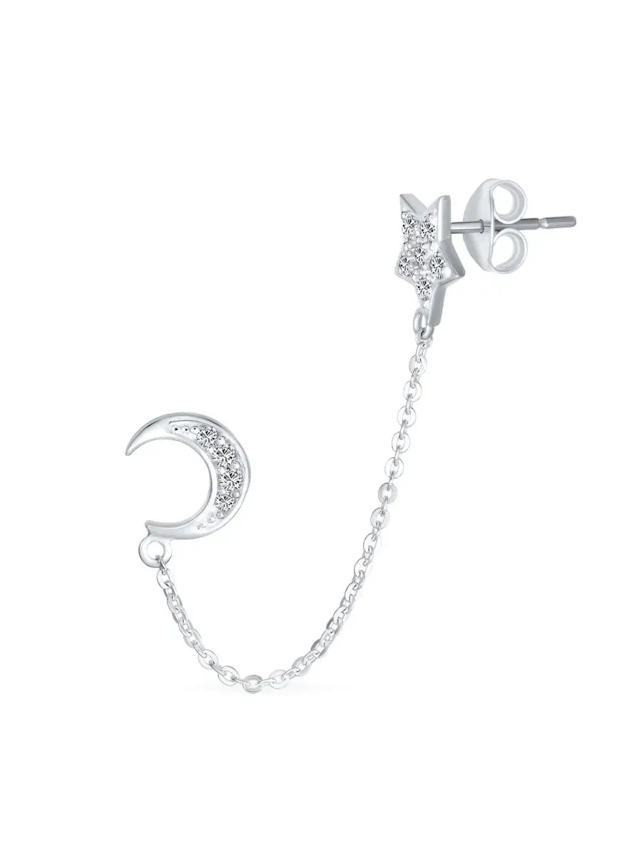 Серьги-пусеты с цепочкой и звездой из стерлингового серебра Bling Jewelry — изображение 2 из 5, оттенок прозрачный