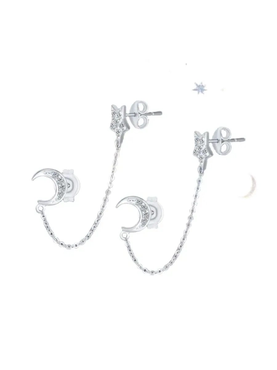 Серьги-пусеты с цепочкой и звездой из стерлингового серебра Bling Jewelry — изображение 3 из 5, оттенок прозрачный