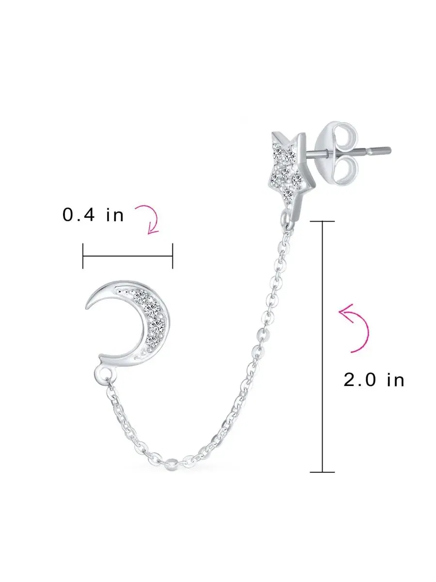 Серьги-пусеты с цепочкой и звездой из стерлингового серебра Bling Jewelry — изображение 4 из 5, оттенок прозрачный