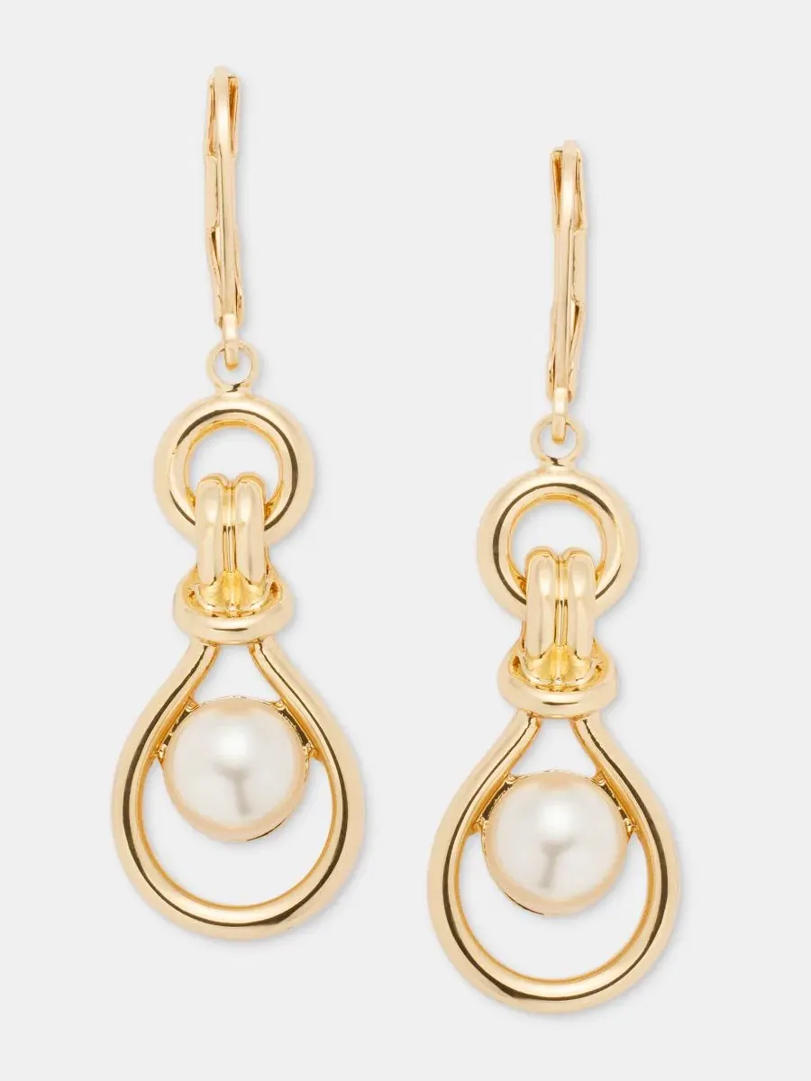 Серьги-подвески с жемчугом Imitation Pearl Linked Drop Anne Klein — изображение 2 из 4, оттенок белый
