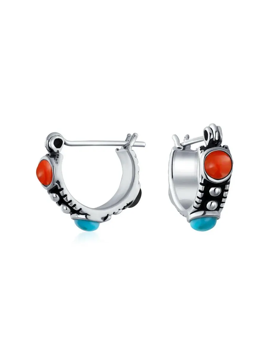 Серьги-петли из стерлингового серебра с красным сердоликом, модель Southwestern Mini Hoop Bling