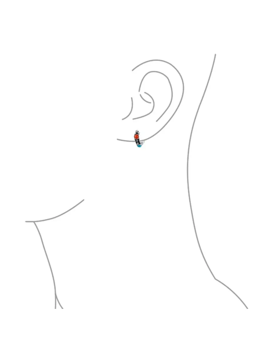 Серьги-петли из стерлингового серебра с красным сердоликом, модель Southwestern Mini Hoop Bling — изображение 2 из 4