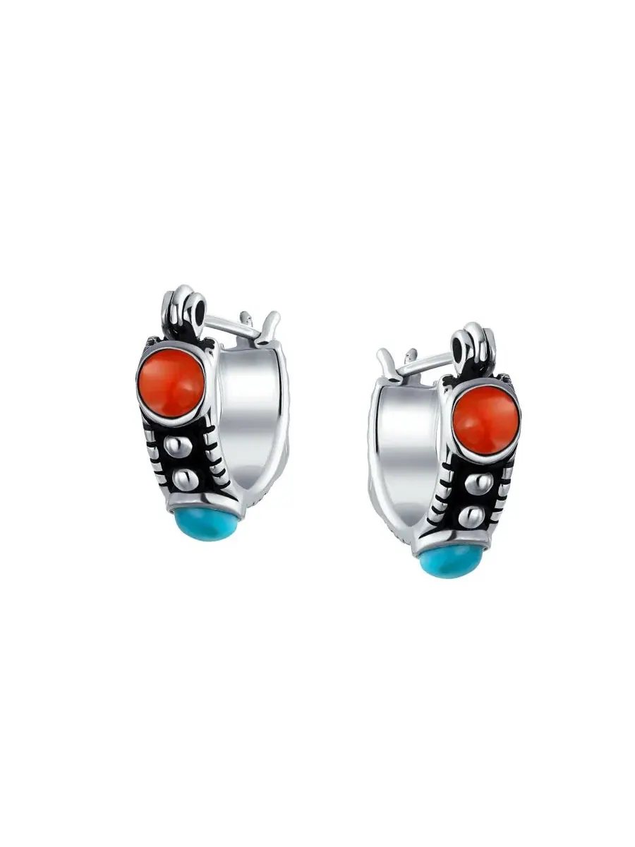 Серьги-петли из стерлингового серебра с красным сердоликом, модель Southwestern Mini Hoop Bling — изображение 3 из 4