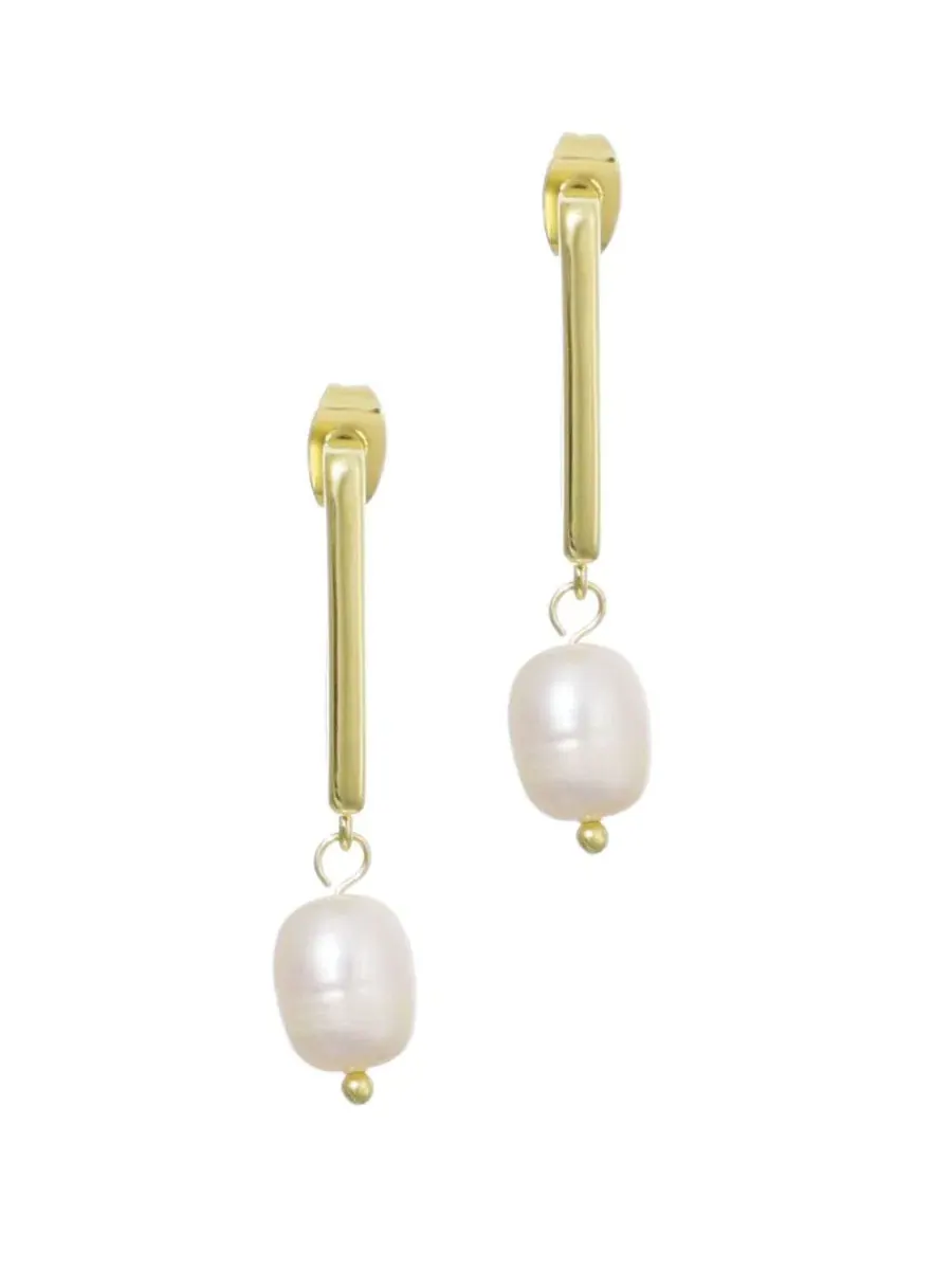 Серьги-подвески с жемчугом Natural Freshwater Pearl Rectangle Drop ADORNIA