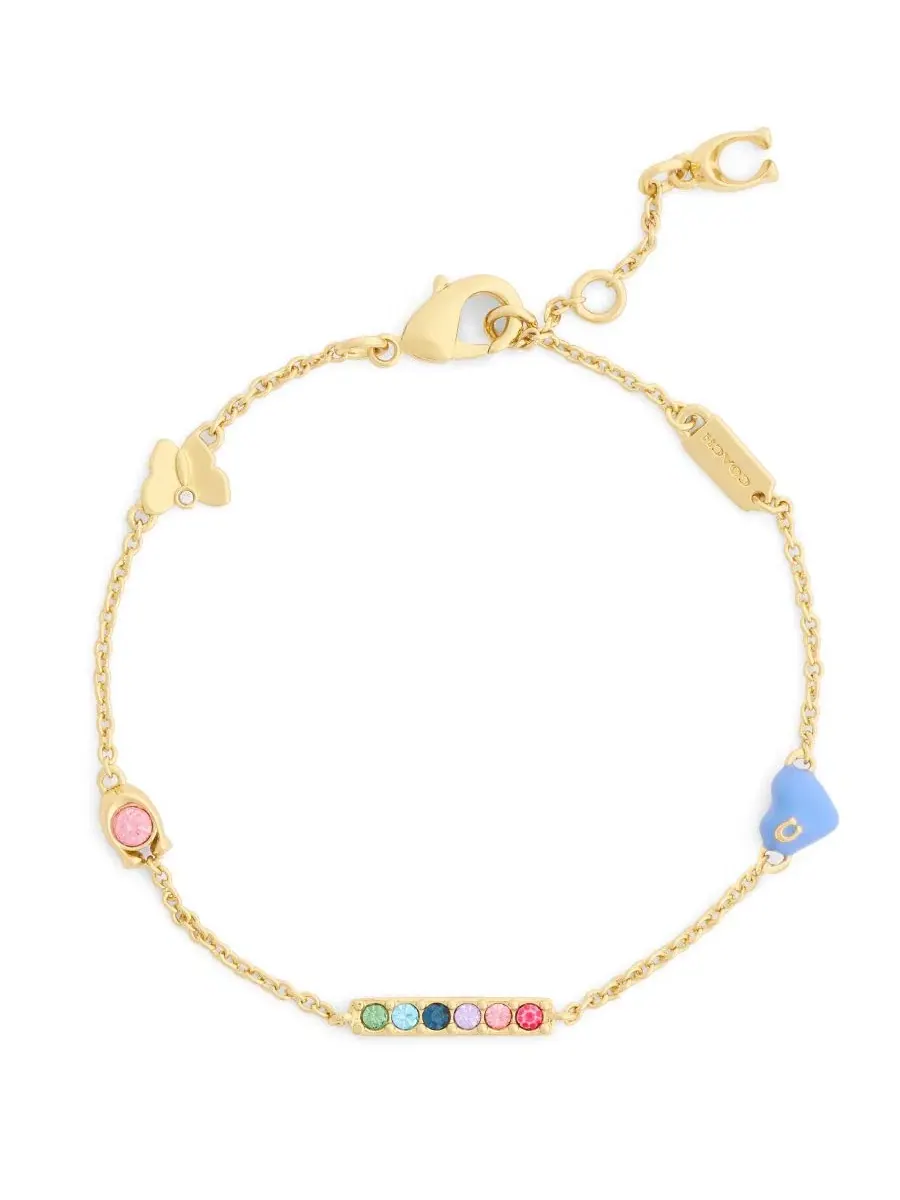 Браслет на цепочке с шармами, модель Faux-Stone Signature C Enamel Heart Charm COACH