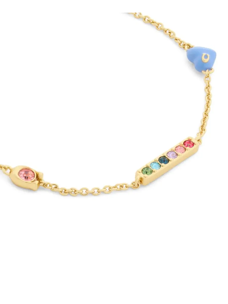 Браслет на цепочке с шармами, модель Faux-Stone Signature C Enamel Heart Charm COACH — изображение 3 из 3, оттенок золото