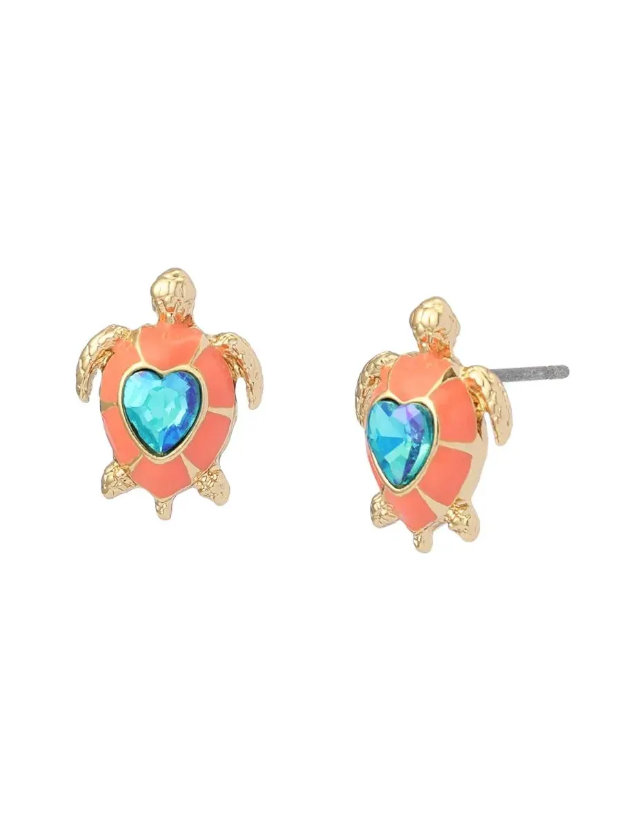 Серьги-гвоздики с черепахой и камнем Betsey Johnson