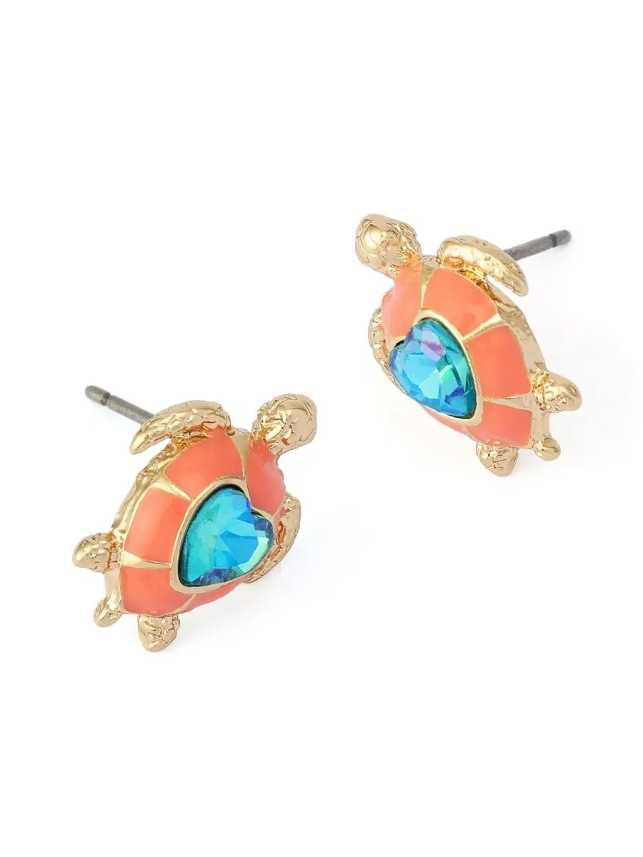 Серьги-гвоздики с черепахой и камнем Betsey Johnson — изображение 2 из 3, оттенок оранжевый/золотистый