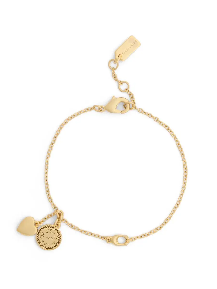 Браслет с шармами Heritage Coin Heart Charm COACH — изображение 2 из 4, оттенок золото