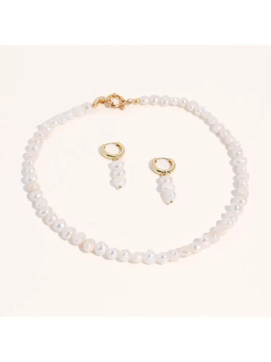 Комплект из колье и серег с жемчугом, 18K покрытие Joey Baby — изображение 3 из 6, оттенок золотистый